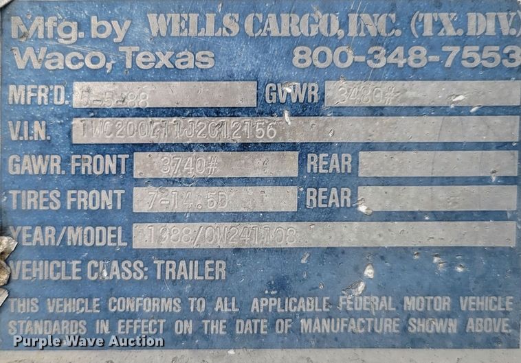 image for item DN7333 1988 Wells Cargo  office trailer