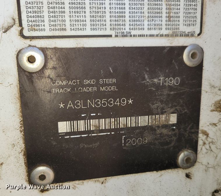 image for item DN7355 2009 Bobcat T190  tracked skid steer loader