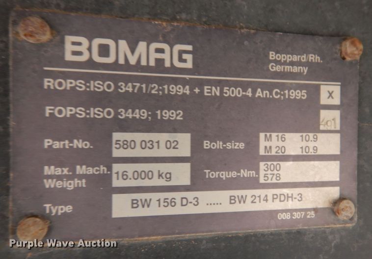 image for item DP3949 2001 Bomag BW213PDH-3  single drum roller