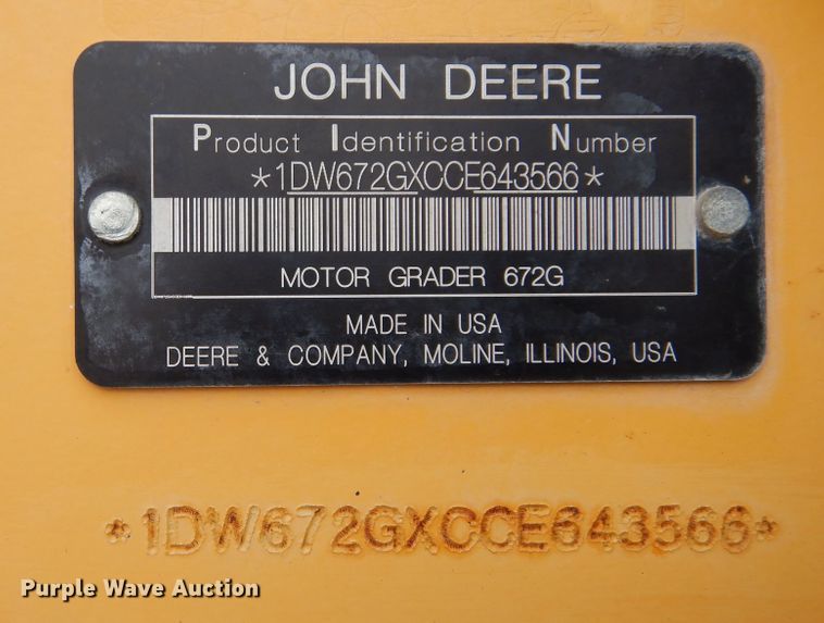 image for item DP3951 2012 John Deere 672G motor grader