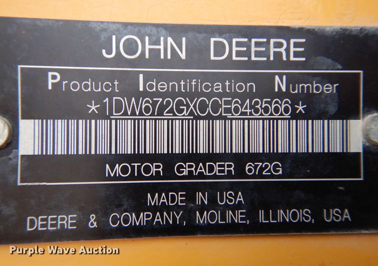 image for item DP3951 2012 John Deere 672G motor grader