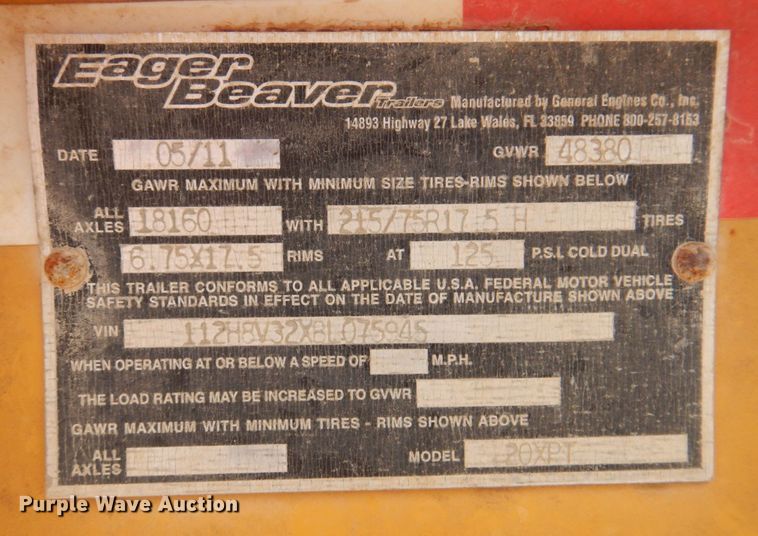 image for item DP3967 2011 Eager Beaver 20XPT  equipment trailer