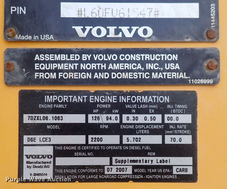 image for item DP4614 2007 Volvo L60F  wheel loader