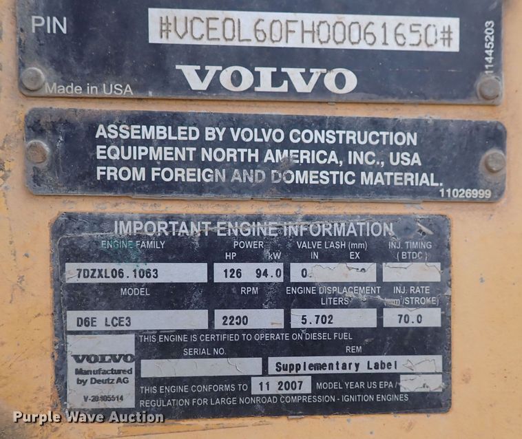 image for item DP4616 2008 Volvo L60F  wheel loader