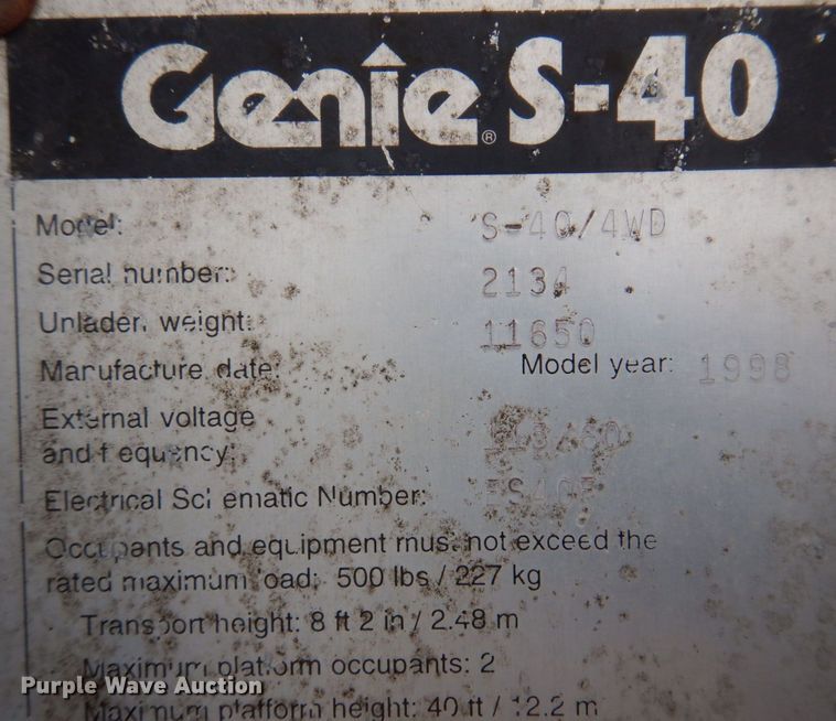 image for item DP5438 1998 Genie S40  boom lift