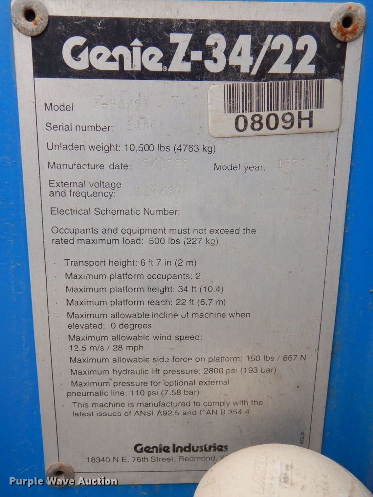 image for item DP5440 1999 Genie Z34/22  boom lift