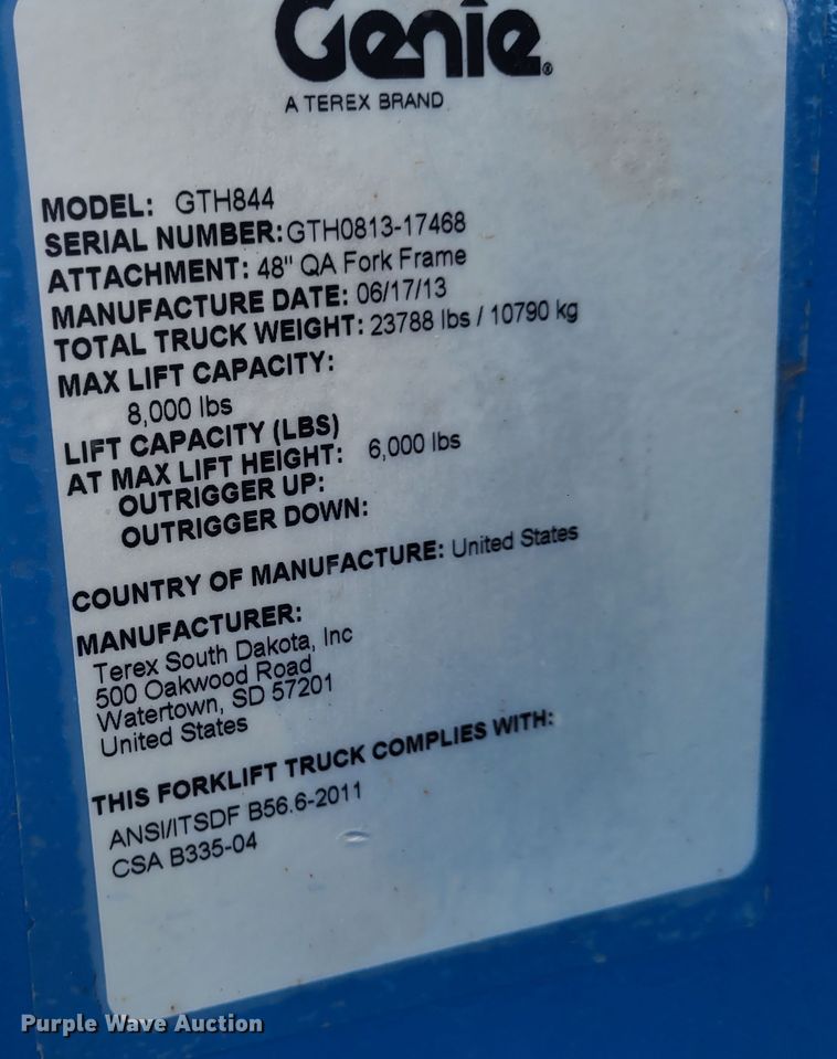 image for item FC9111 Genie GTH-844  telehandler