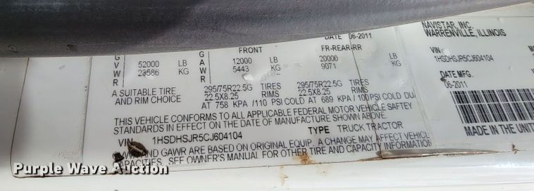 image for item HF9342 2012 International ProStar Plus  dump truck