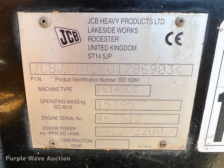 image for item IG9422 JCB JS145LC  excavator