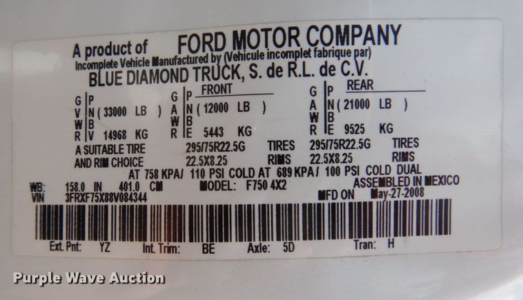 image for item IM9945 2008 Ford F750  dump truck
