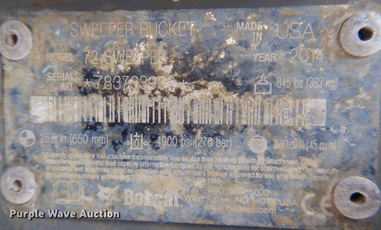 image for item JK9422 2014 Bobcat 72" W skid steer sweeper