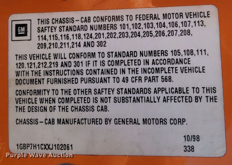 image for item JL9627 1999 Chevrolet C7H042  dump truck