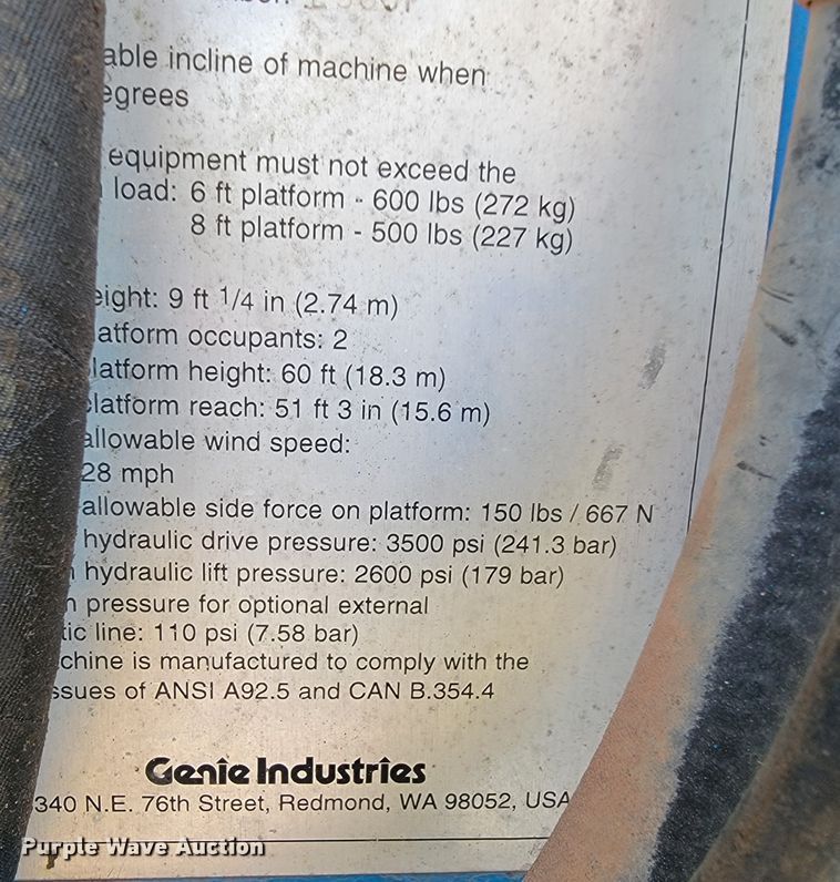 image for item JL9635 2000 Genie S60 boom lift