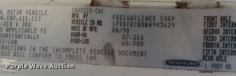 image for item JN9285 1998 Freightliner FL112  crane truck