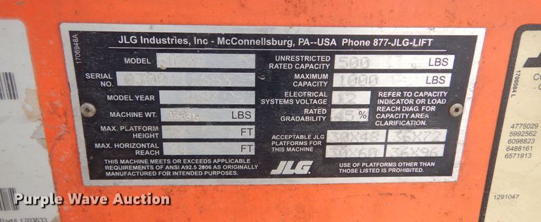 image for item KT9098 2007 JLG 400S  boom lift