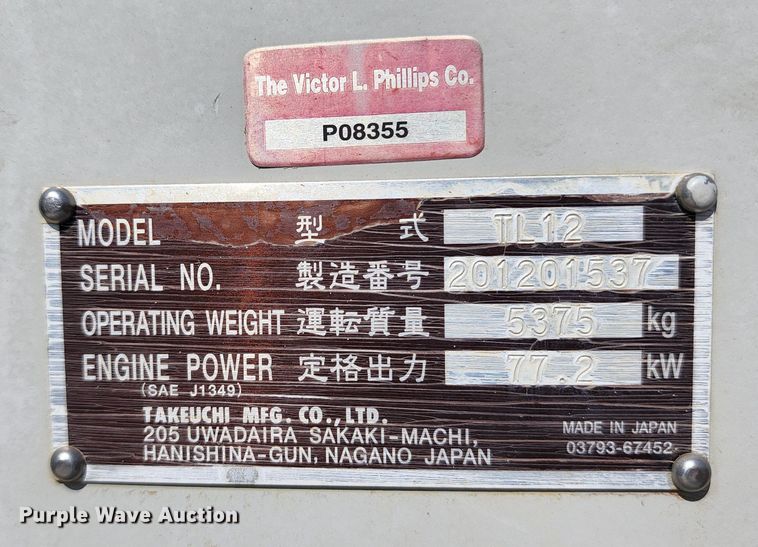 image for item KT9793 2015 Takeuchi TL12  tracked skid steer loader