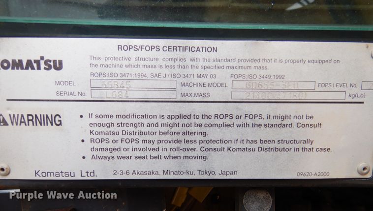 image for item LJ9964 2007 Komatsu GD655-3E0  motor grader