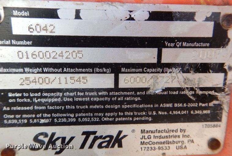 image for item MF9009 2007 JLG Skytrak 6042  telehandler