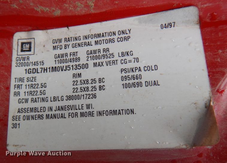 image for item MF9534 1997 GMC C7500  dump truck