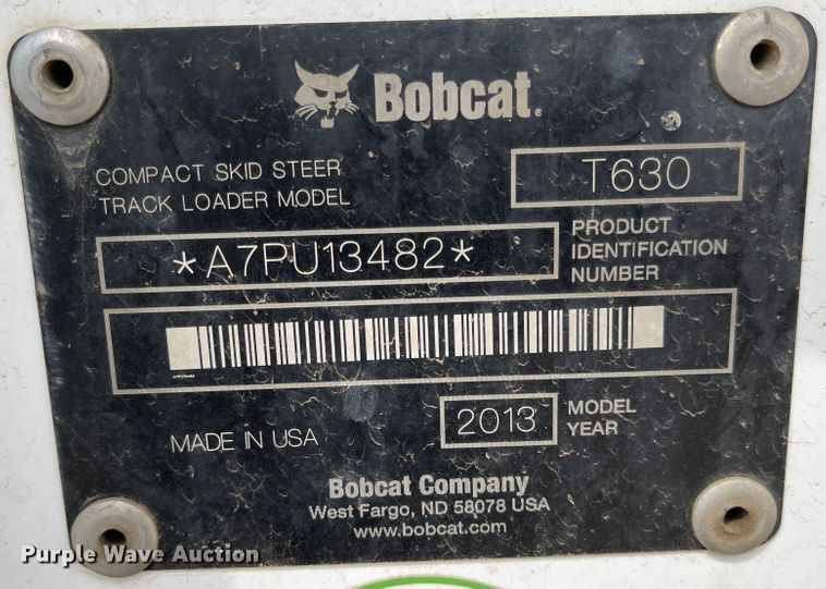 image for item MJ9575 2013 Bobcat T630  tracked skid steer loader