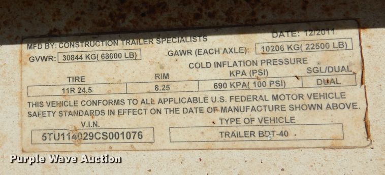 image for item DF0028 2012 Construction Trailer Specialist  bottom dump trailer