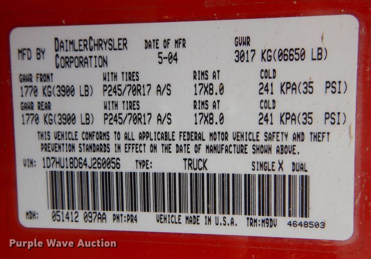 image for item DK0849 2004 Dodge Ram 1500  Quad Cab pickup truck