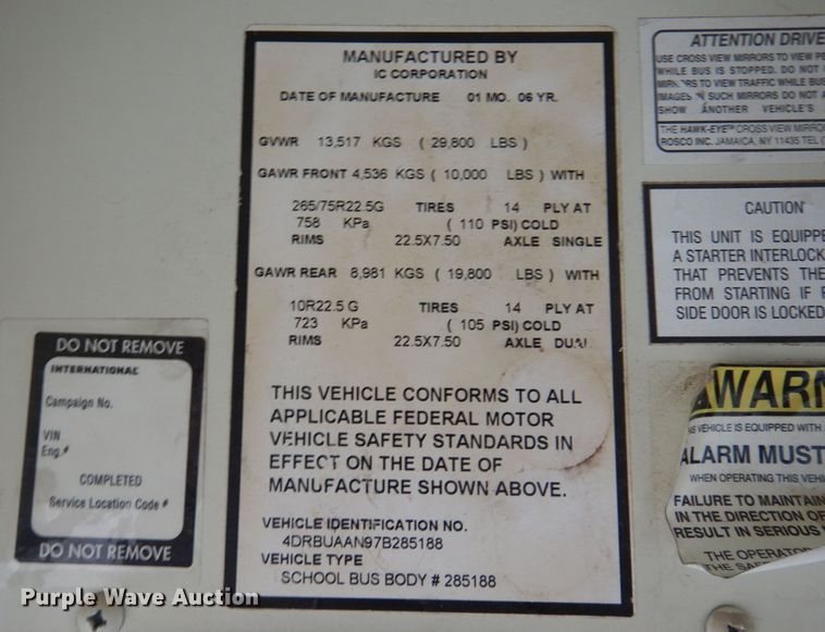 image for item DK0851 2007 International 3000  school bus