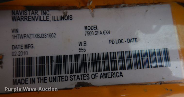 image for item DM7276 2011 International WorkStar 7500  dump truck