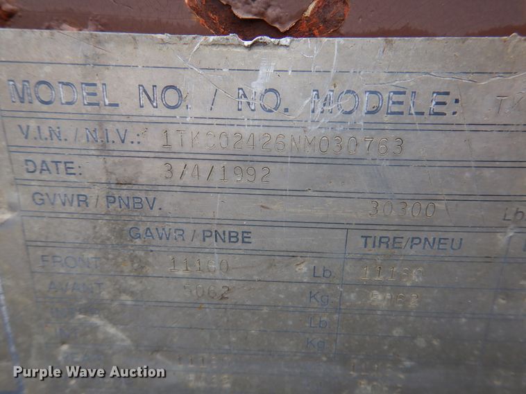 image for item DN7278 1992 Trail King TK24  equipment trailer