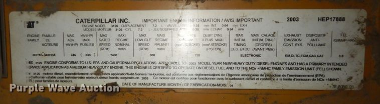 image for item DT9877 2003 Caterpillar 3126  engine
