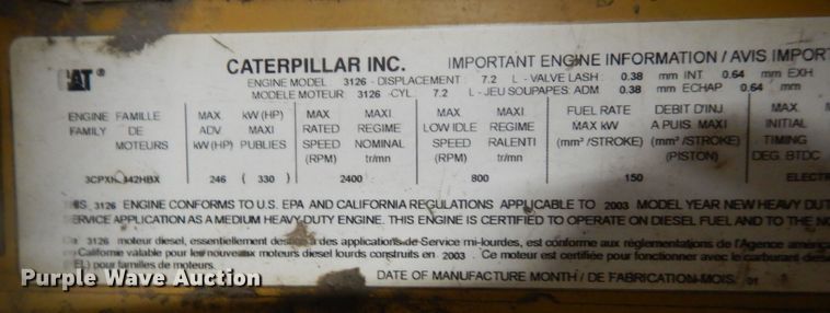 image for item DT9877 2003 Caterpillar 3126  engine