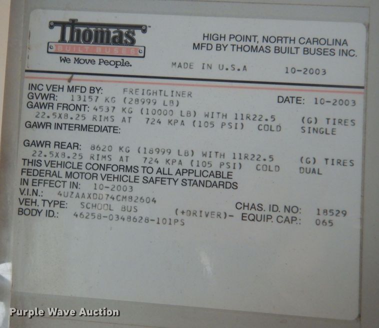 image for item DT9882 2004 Freightliner FS65  school bus