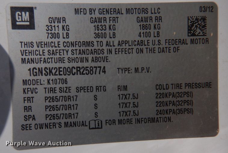 image for item IM9730 2012 Chevrolet Tahoe Police  SUV