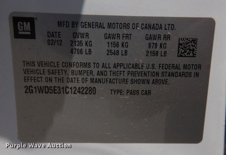 image for item IM9733 2012 Chevrolet Impala Police