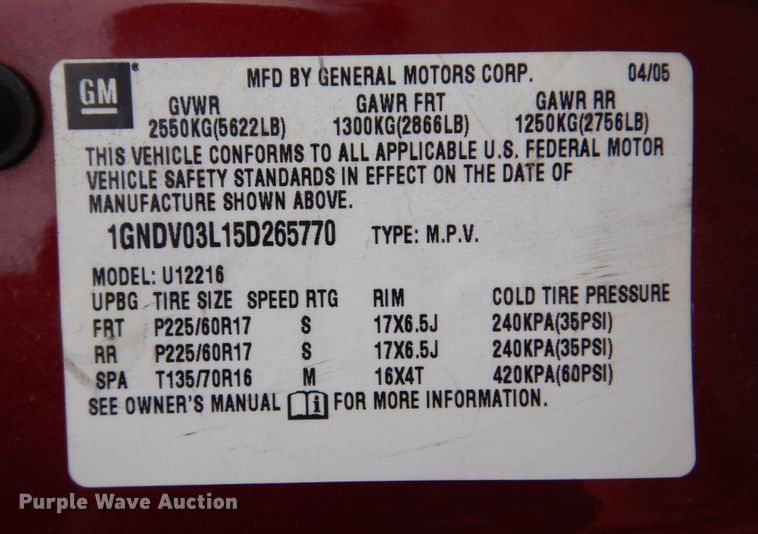 image for item IM9955 2005 Chevrolet Uplander  van