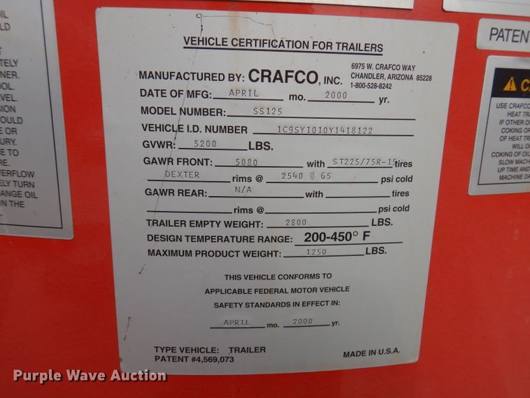 image for item JK9482 2000 Crafco SS125  melter applicator