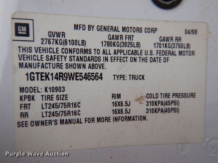 image for item JK9483 1998 GMC Sierra 1500  pickup truck