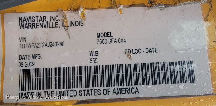 image for item JL9642 2010 International WorkStar 7500  dump truck