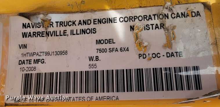 image for item JL9647 2009 International WorkStar 7500  dump truck