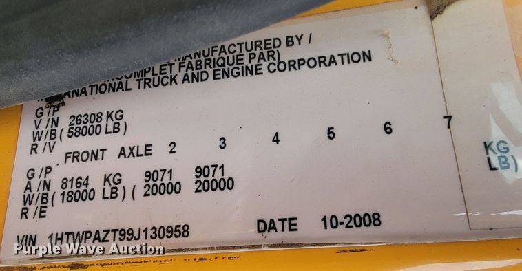 image for item JL9647 2009 International WorkStar 7500  dump truck