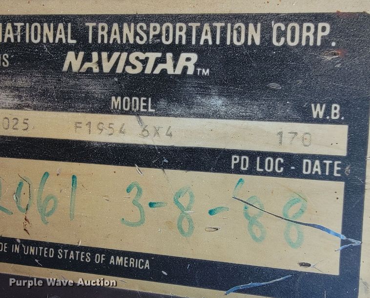 image for item JL9658 1988 International F1954  dump truck