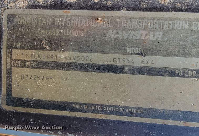 image for item JL9659 1988 International F1954  dump truck