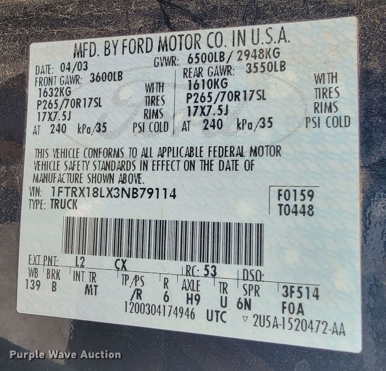 image for item JL9669 2003 Ford F150  SuperCab pickup truck