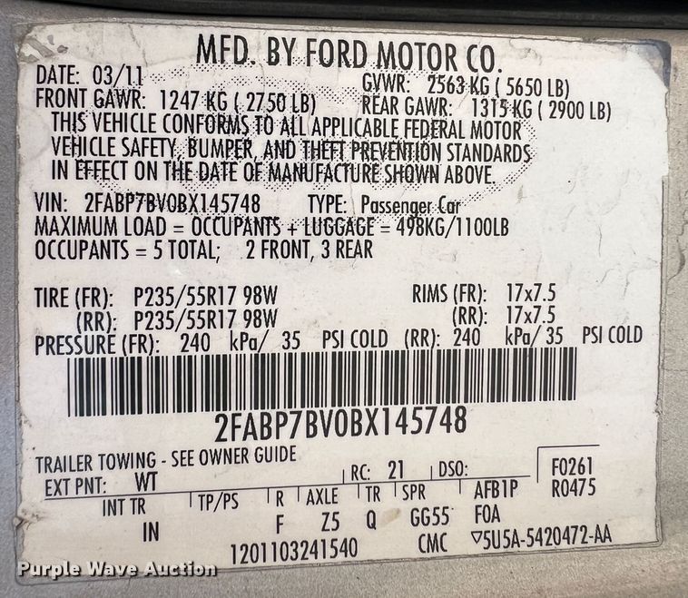 image for item JQ9023 2011 Ford Crown Victoria Police Interceptor