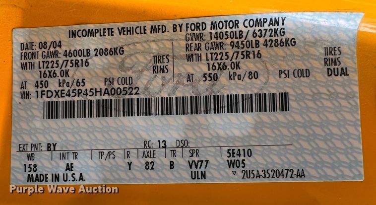 image for item KG9867 2005 Ford E450  school bus