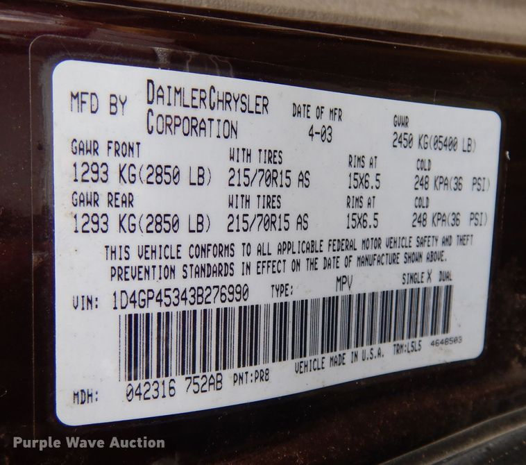 image for item KM9523 2003 Dodge Caravan Sport  SUV