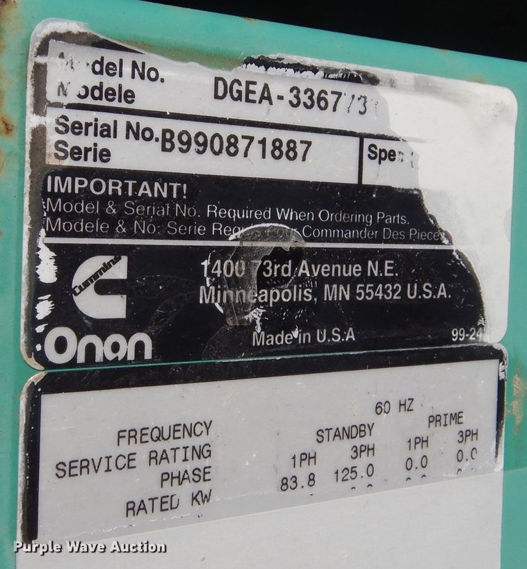 image for item KT9022 Cummins DGEA-336773  generator