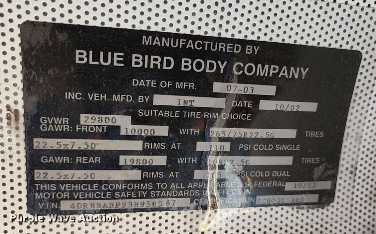 image for item KT9853 2003 International 3800  school bus