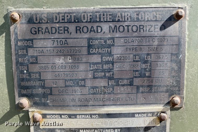 image for item MJ9617 1987 Champion 710A  motor grader