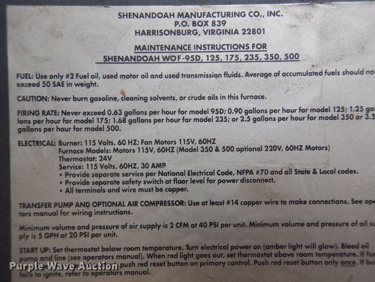 image for item MU9548 Shenandoah 235  oil furnace
